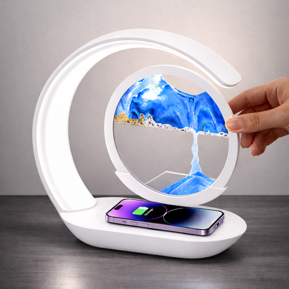 3-in-1 Quicksand Calm Lamp (Night Light + Wireless Charger + Stress Reliever).