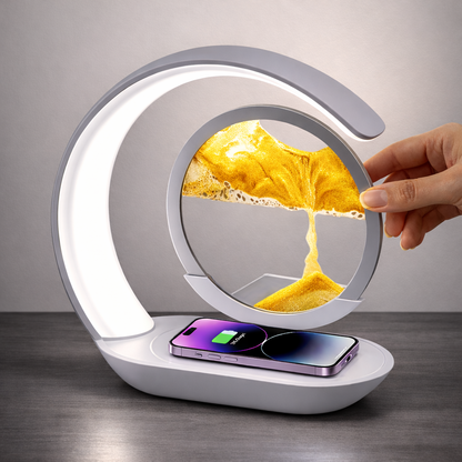 3-in-1 Quicksand Calm Lamp (Night Light + Wireless Charger + Stress Reliever).