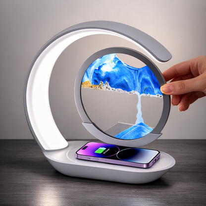 3-in-1 Quicksand Calm Lamp (Night Light + Wireless Charger + Stress Reliever).