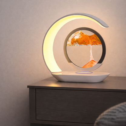 3-in-1 Quicksand Calm Lamp (Night Light + Wireless Charger + Stress Reliever).